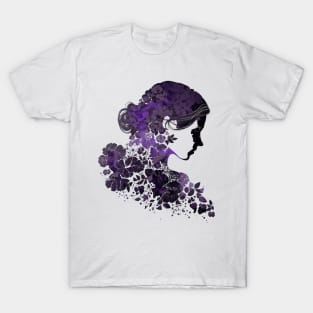 Silhouette of Woman with Purple Flowers T-Shirt